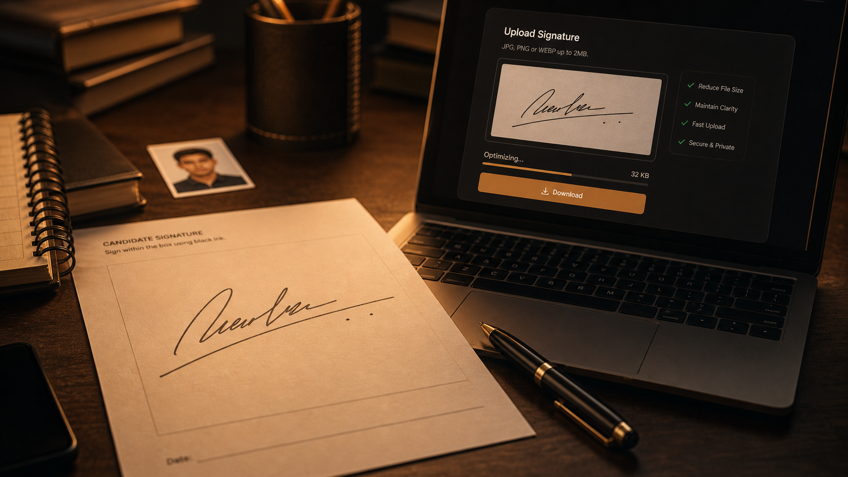 Signature image upload and compression scene