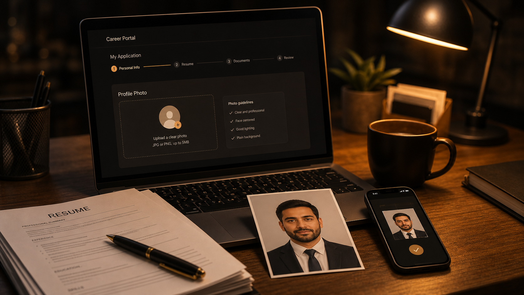 Job application profile photo upload scene